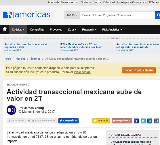 Actividad transaccional mexicana sube de valor en 2T